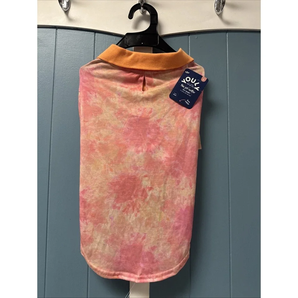 Youly The Jet-Setter Pet Dog Polo Shirt Orange Coral Tie Dye‎ Size L Large